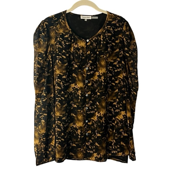 Calvin Klein Women's Black and Brown Floral Neutral Top Size XL Like New! - Picture 3 of 11
